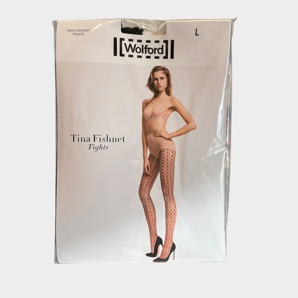 NWT WOLFORD Tina Fishnet Tights Black Size Large - Picture 2 of 4